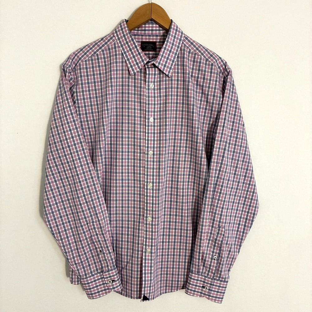 UnTUCKit Dolcetto Shirt Mens Size L Long Sleeve Wrinkle Free Check Preppy Office